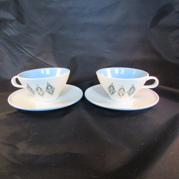 Informal True China by Iroquois Other - 2 Iroquois Blue Diamond Cup and Saucer Ben Seibel Informal China Mid Century MCM